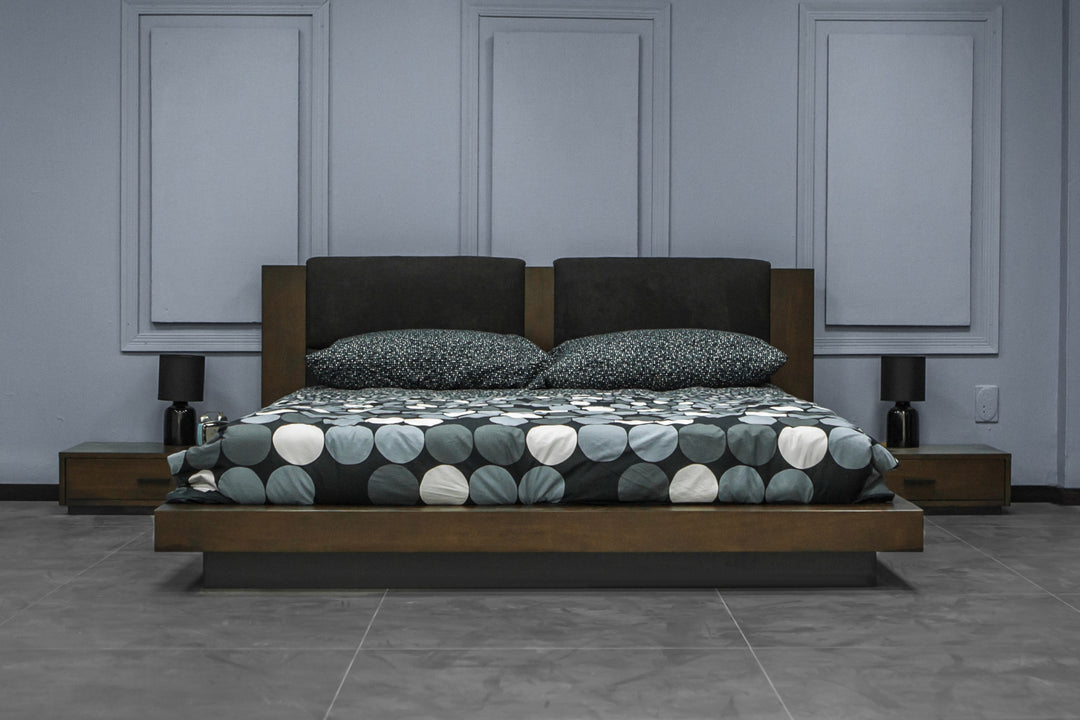 Fantasia  Contemporary Dark Walnut and Dark Grey Bed