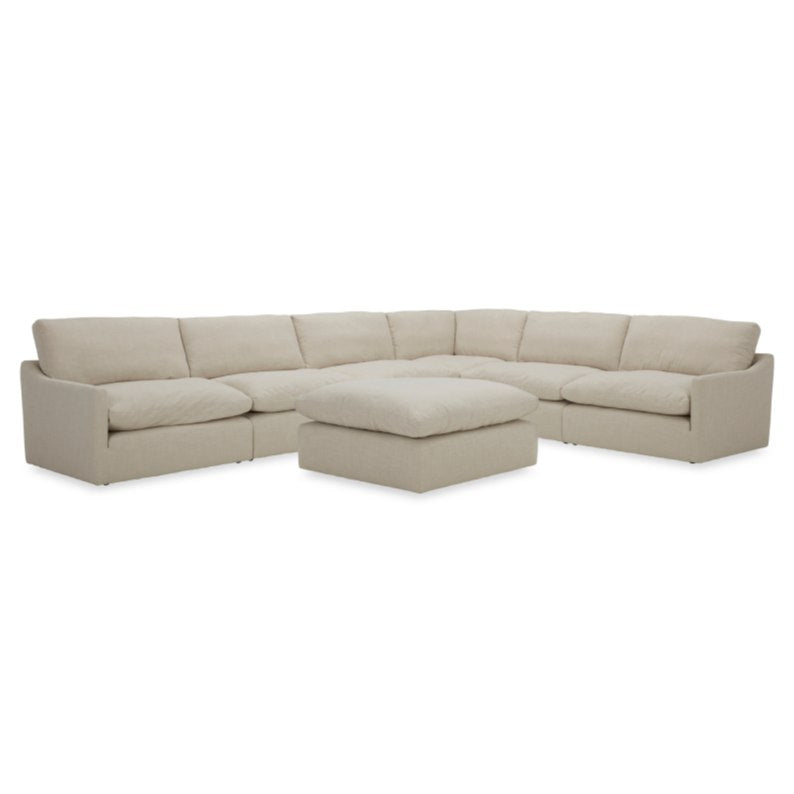 Fedora - Modern White Fabric Sectional Sofa + Ottoman