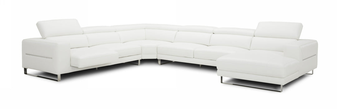 Hawkey - Contemporary White Full Leather U Shaped Sectional Sofa