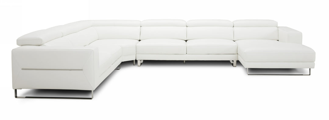 Hawkey - Contemporary White Full Leather U Shaped Sectional Sofa