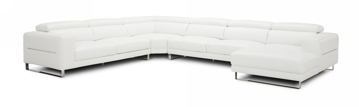 Hawkey - Contemporary White Full Leather U Shaped Sectional Sofa