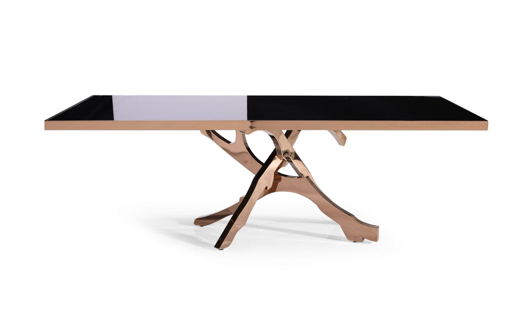 Legend - Modern Black Glass & Rosegold Dining Table