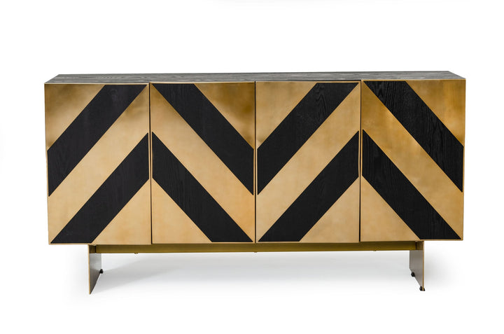 Perret - Glam Black Ash &amp; Brushed Brass Modern Buffet