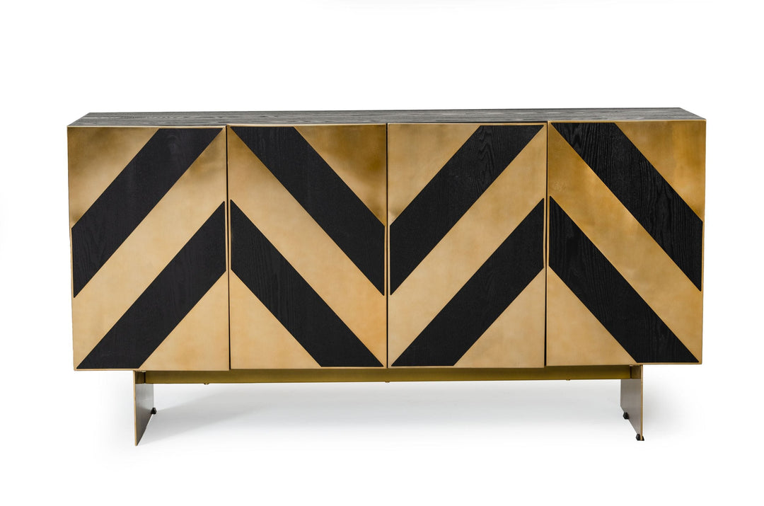 Perret - Glam Black Ash & Brushed Brass Modern Buffet