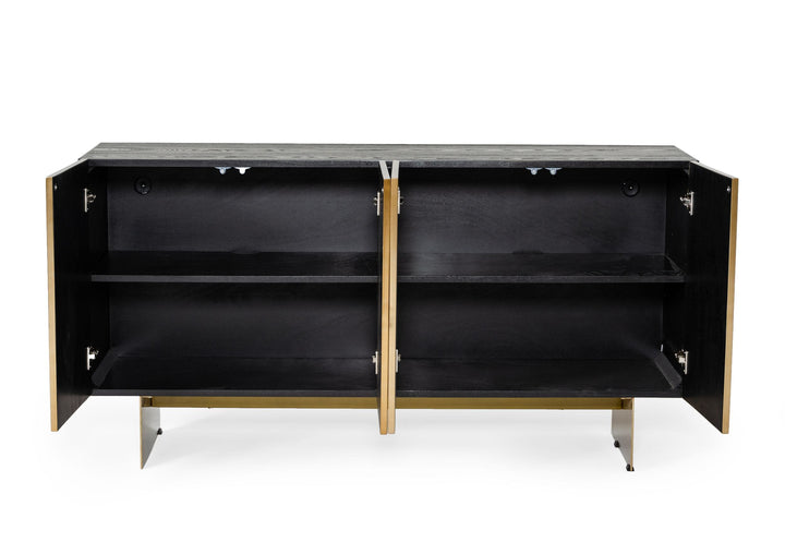 Perret - Glam Black Ash &amp; Brushed Brass Modern Buffet