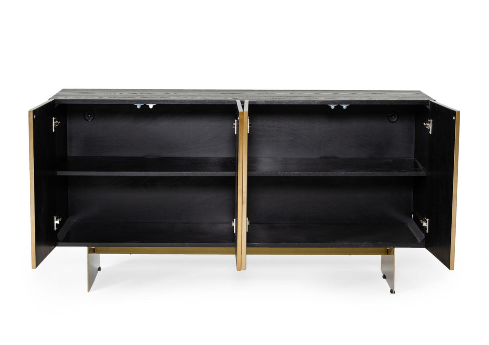 Perret - Glam Black Ash  and  Brushed Brass Modern Buffet