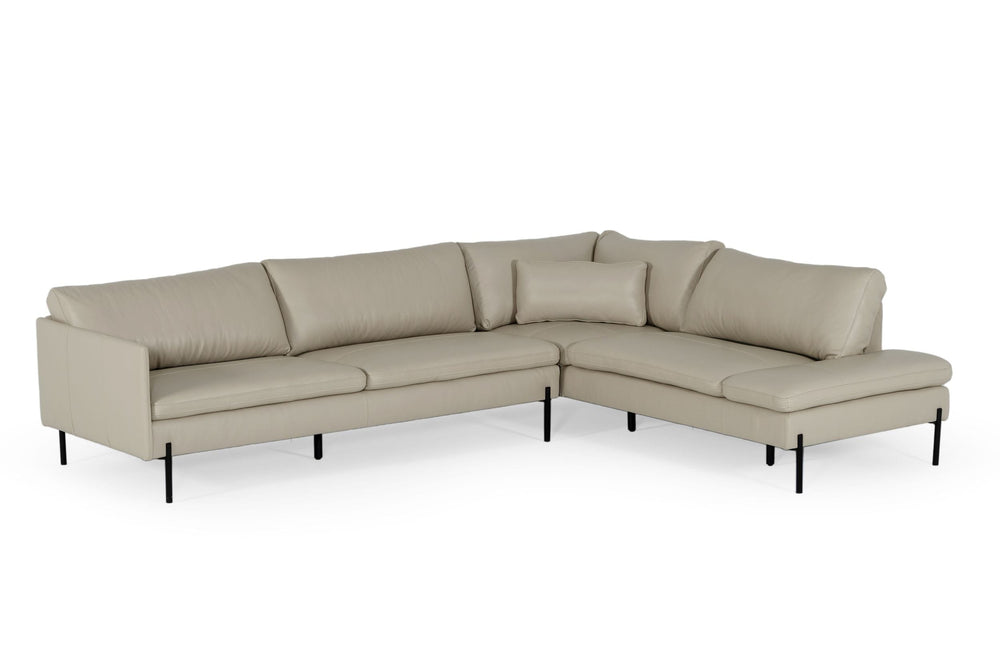 Sherry - Modern Grey Leather Right Facing Sectional Sofa - View 2