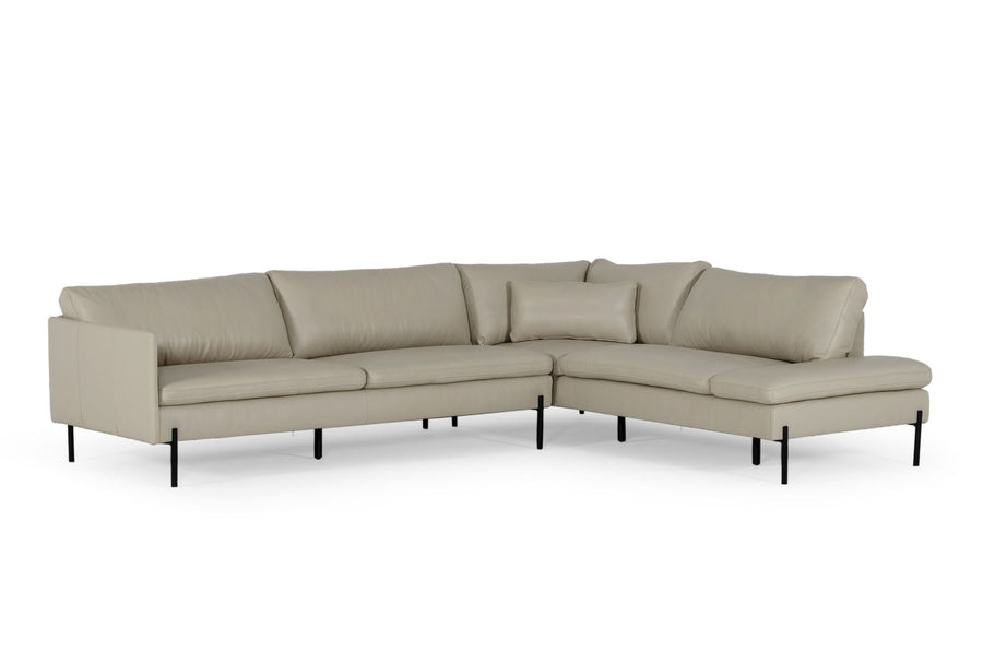 Sherry - Modern Grey Leather Right Facing Sectional Sofa