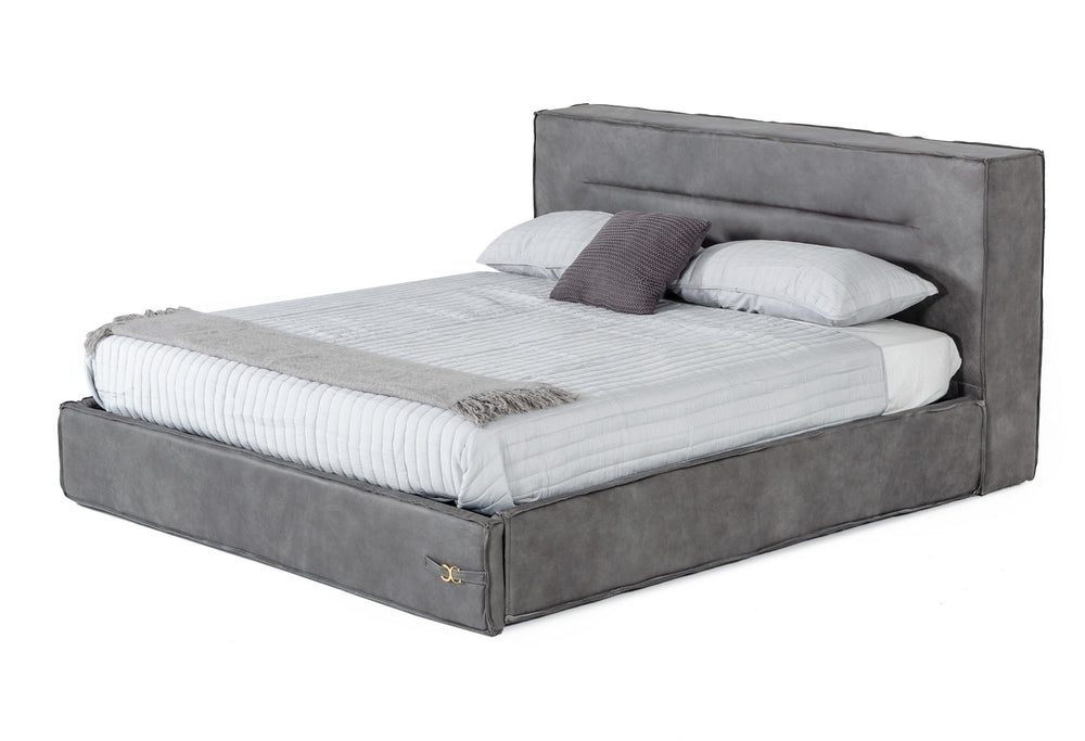 Hollywood - Italian Contemporary Grey Leather Bed - View 7