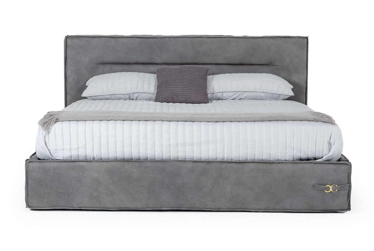 California King Hollywood - Italian Contemporary Grey Leather Bed