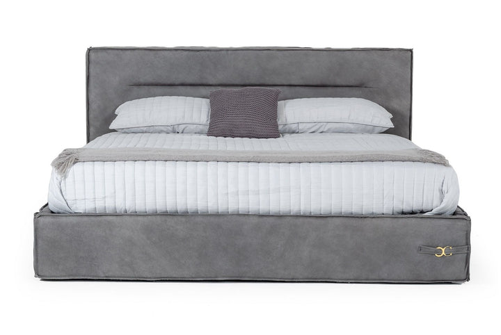 California King Hollywood - Italian Contemporary Grey Leather Bed