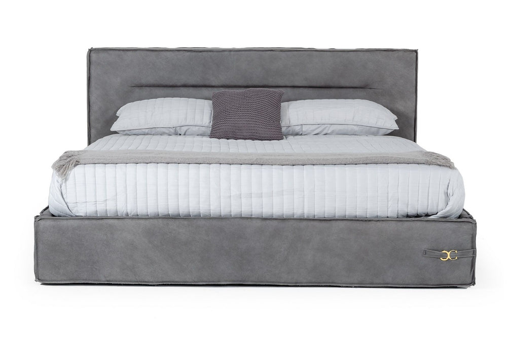 California King Hollywood - Italian Contemporary Grey Leather Bed
