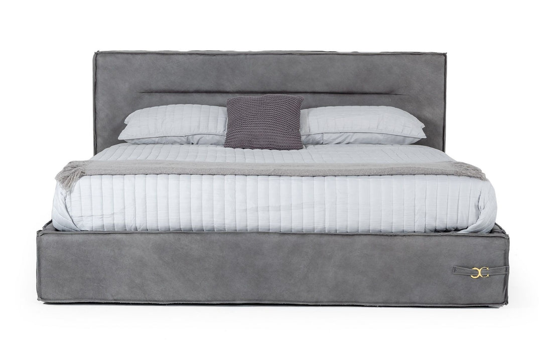 California King Hollywood - Italian Contemporary Grey Leather Bed