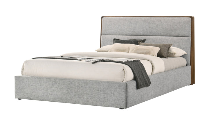 Dustin - Modern Grey Fabric &amp; Walnut Trimmed Bed