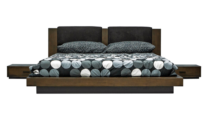 Fantasia - Dark Walnut/Dark Grey Bed and Two Nightstands