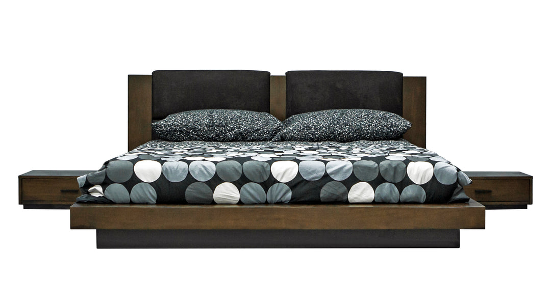Fantasia - Dark Walnut/Dark Grey Bed and Two Nightstands