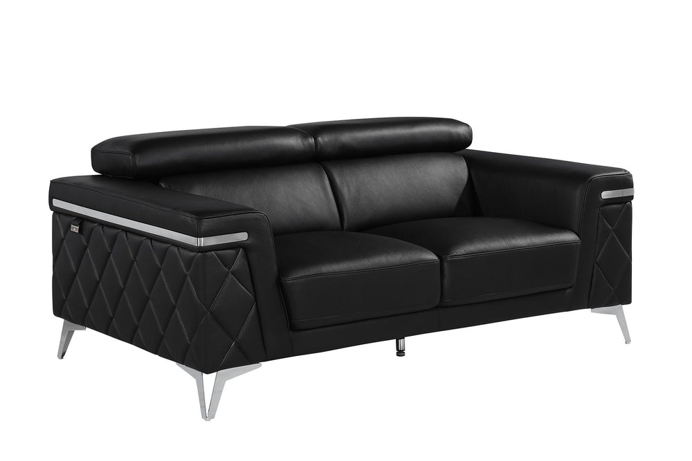 DivanItalia 1140 Loveseat with Adjustable Headrest in Top-Grain Italian Leather - Black