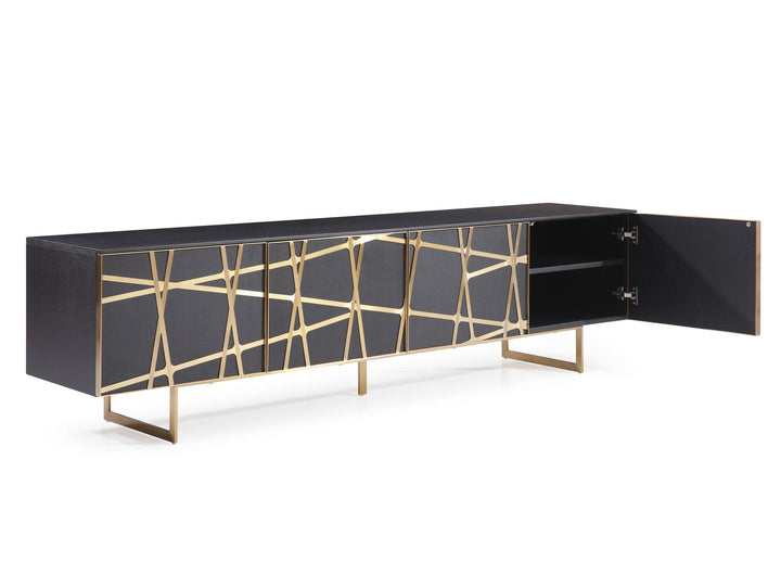 Kilson - Modern Black Oak &amp; Champagne Gold TV Stand