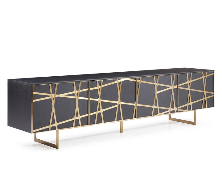 Kilson - Modern Black Oak &amp; Champagne Gold TV Stand