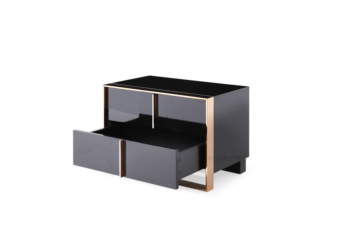 Cartier Modern Black &amp; Rosegold Nightstand