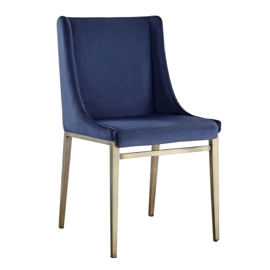 Mimi - Contemporary Blue Velvet & Antique Brass Dining Chair (Set of 2)
