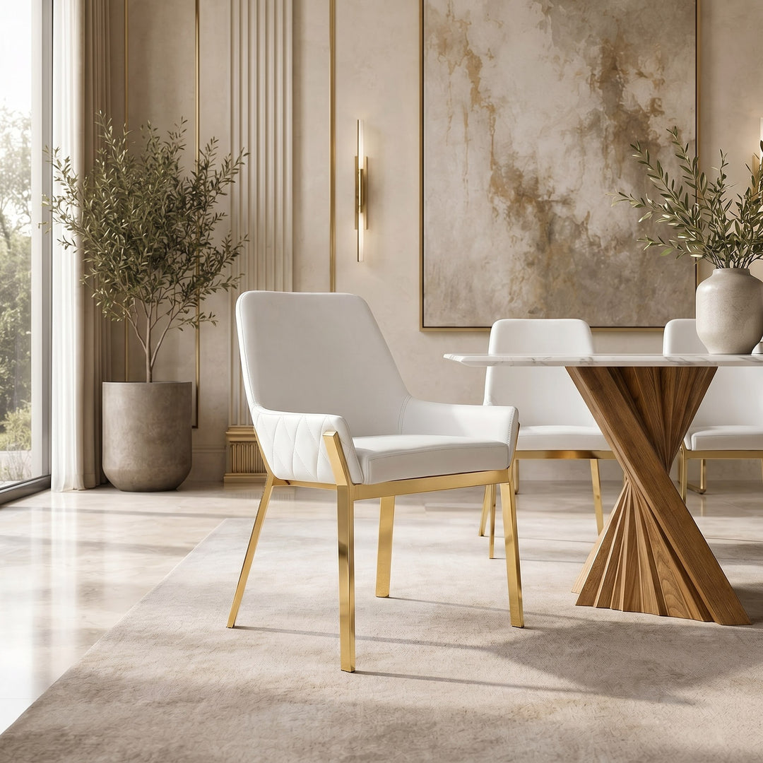 Ganon - Modern White & Gold Dining Chair