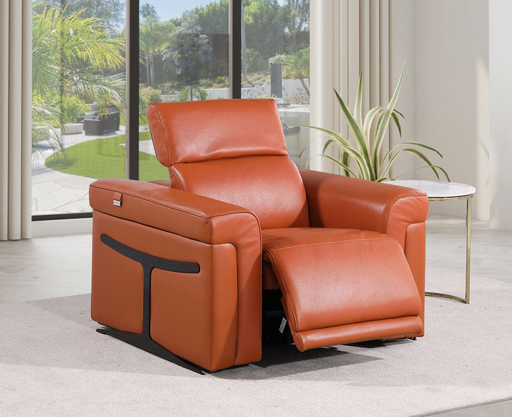 DivanItalia 1126 Top Grain Italian Leather Power Reclining Chair with Power Headrests - Camel
