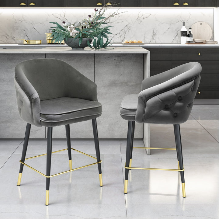 Elliot - Contemporary Grey &amp; Black/Gold Dining Bar Stool (Set of 2)