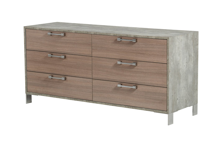 Boston - Modern Brown Oak &amp; Brushed Stainless Steel Dresser