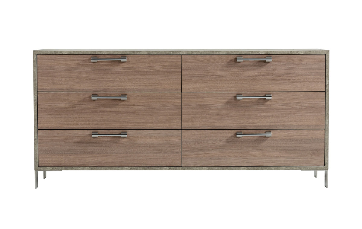 Boston - Modern Brown Oak & Brushed Stainless Steel Dresser