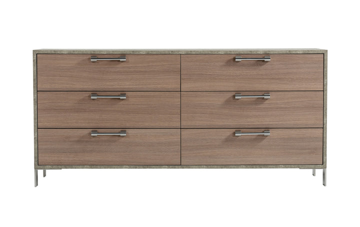 Boston - Modern Brown Oak &amp; Brushed Stainless Steel Dresser