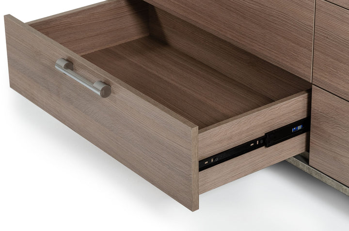 Boston - Modern Brown Oak &amp; Brushed Stainless Steel Dresser