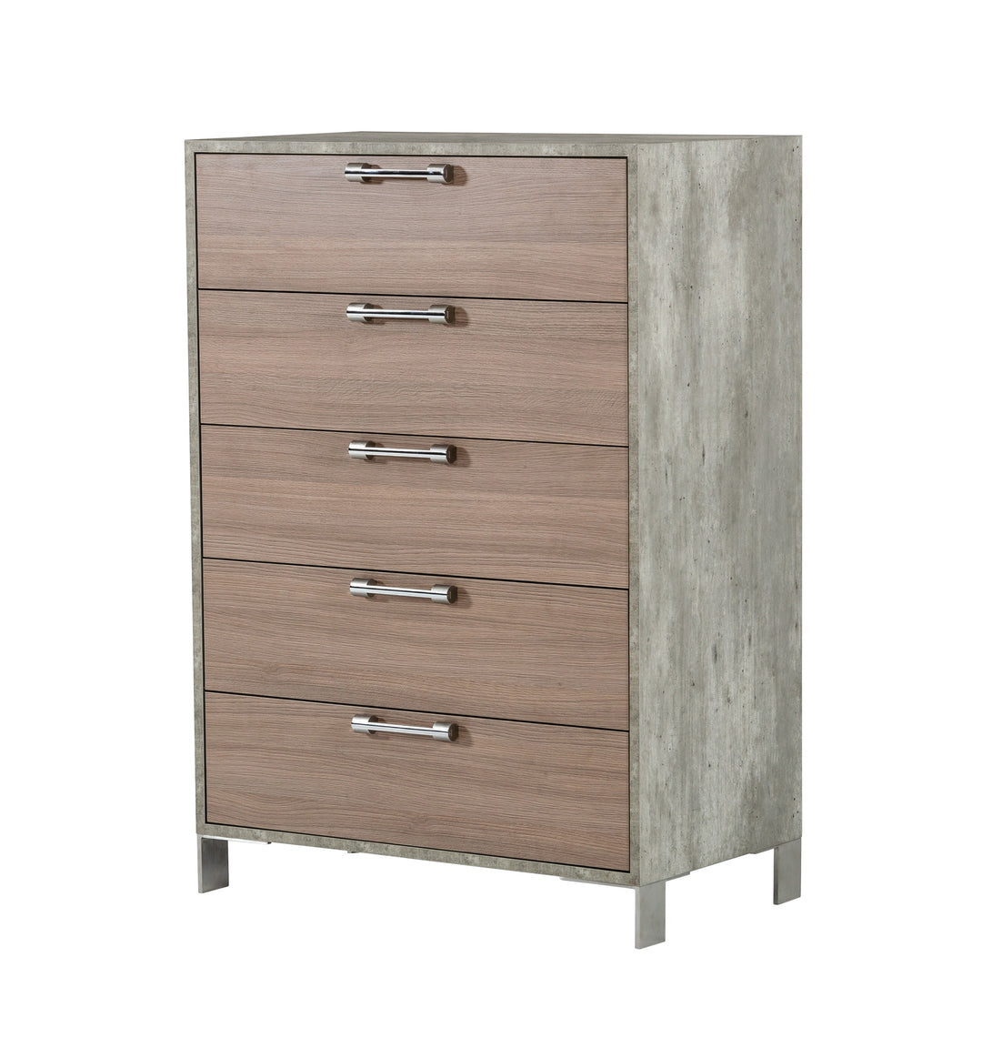 Boston  Modern Brown Oak & Brushed Stainless Steel Chest
