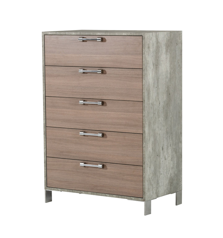 Boston  Modern Brown Oak & Brushed Stainless Steel Chest