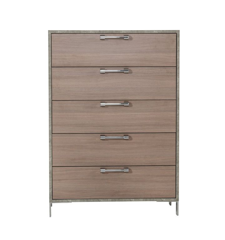 Boston  Modern Brown Oak & Brushed Stainless Steel Chest