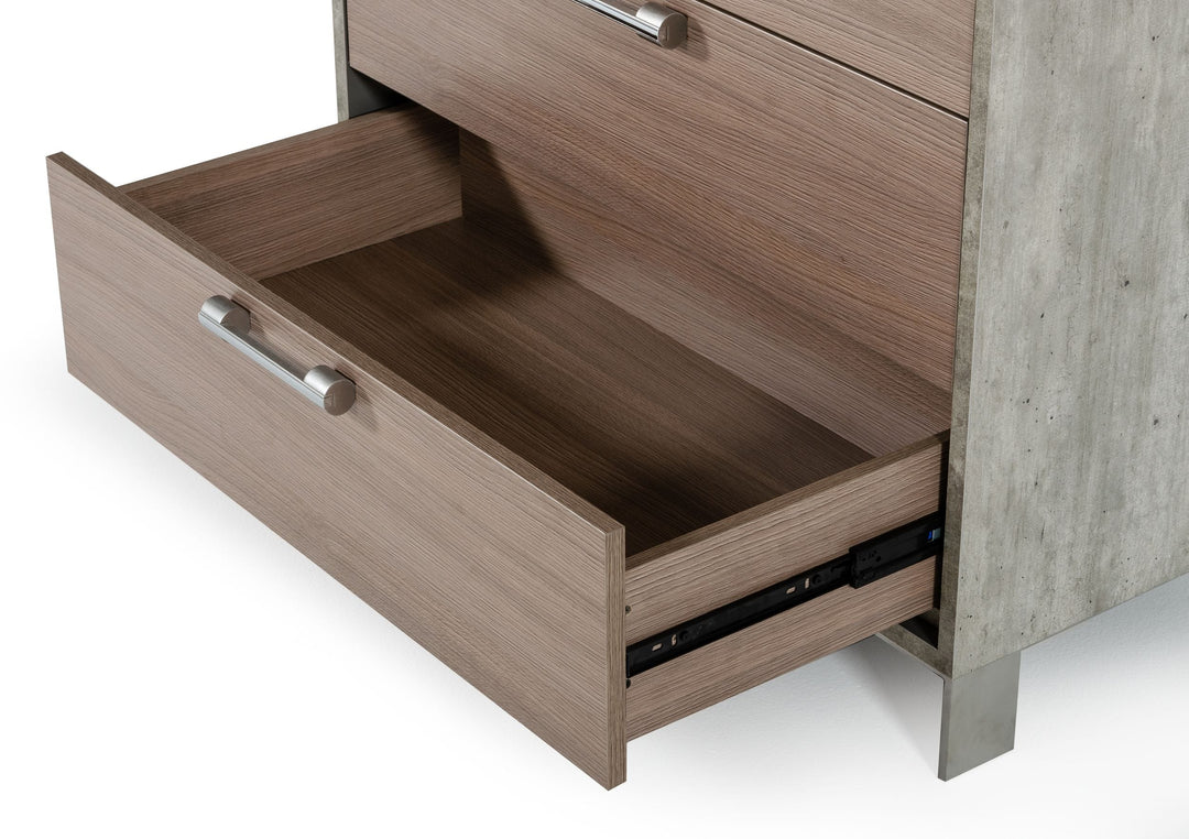 Boston  Modern Brown Oak & Brushed Stainless Steel Chest