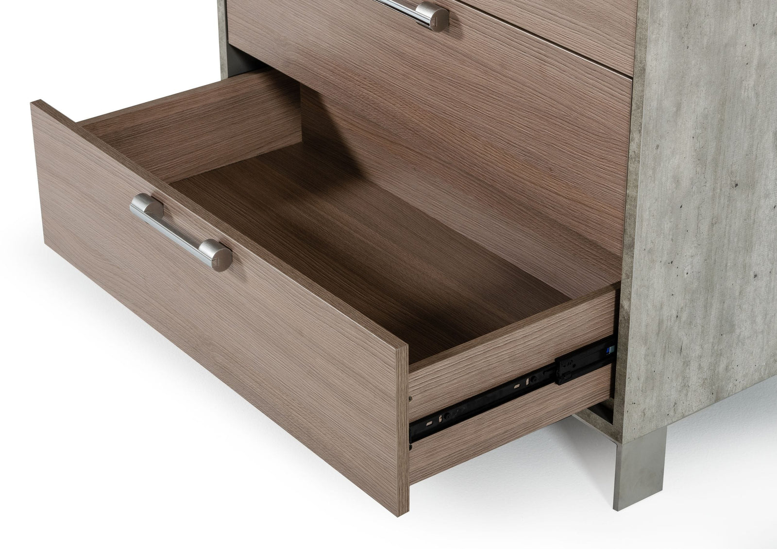 Boston - Modern Brown Oak  and  Brushed Stainless Steel Chest