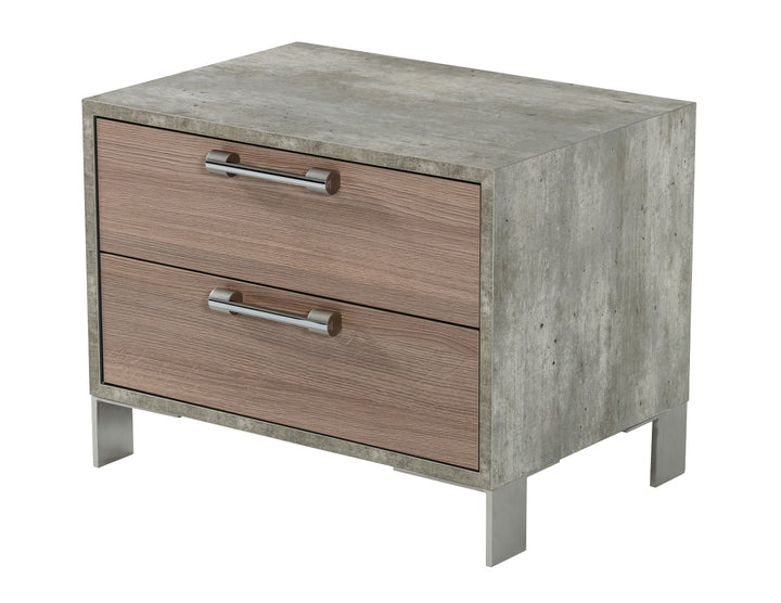 Boston - Modern Brown Oak &amp; Brushed Stainless Steel Nightstand