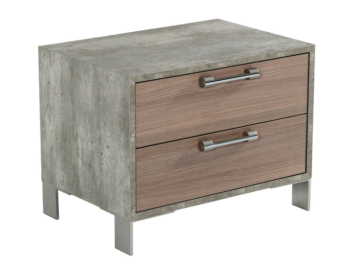Boston - Modern Brown Oak &amp; Brushed Stainless Steel Nightstand