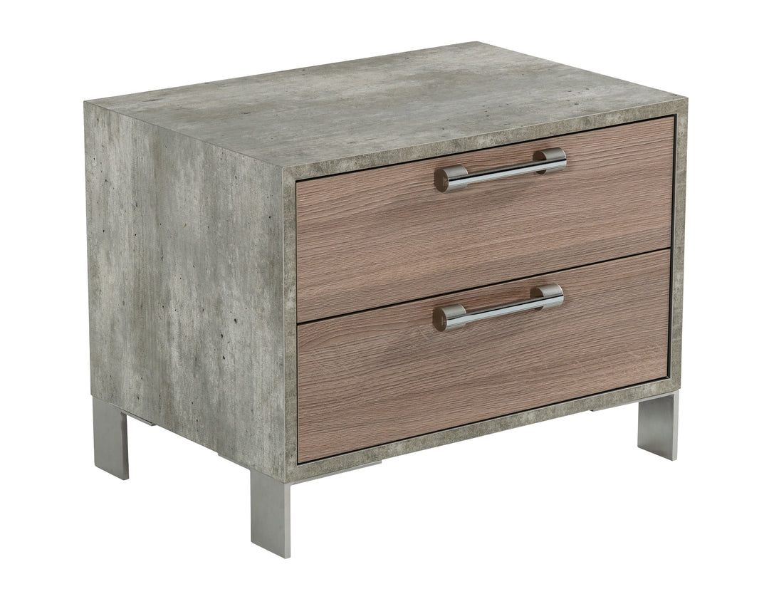 Boston - Modern Brown Oak & Brushed Stainless Steel Nightstand
