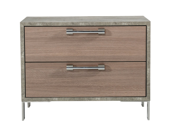 Boston - Modern Brown Oak &amp; Brushed Stainless Steel Nightstand