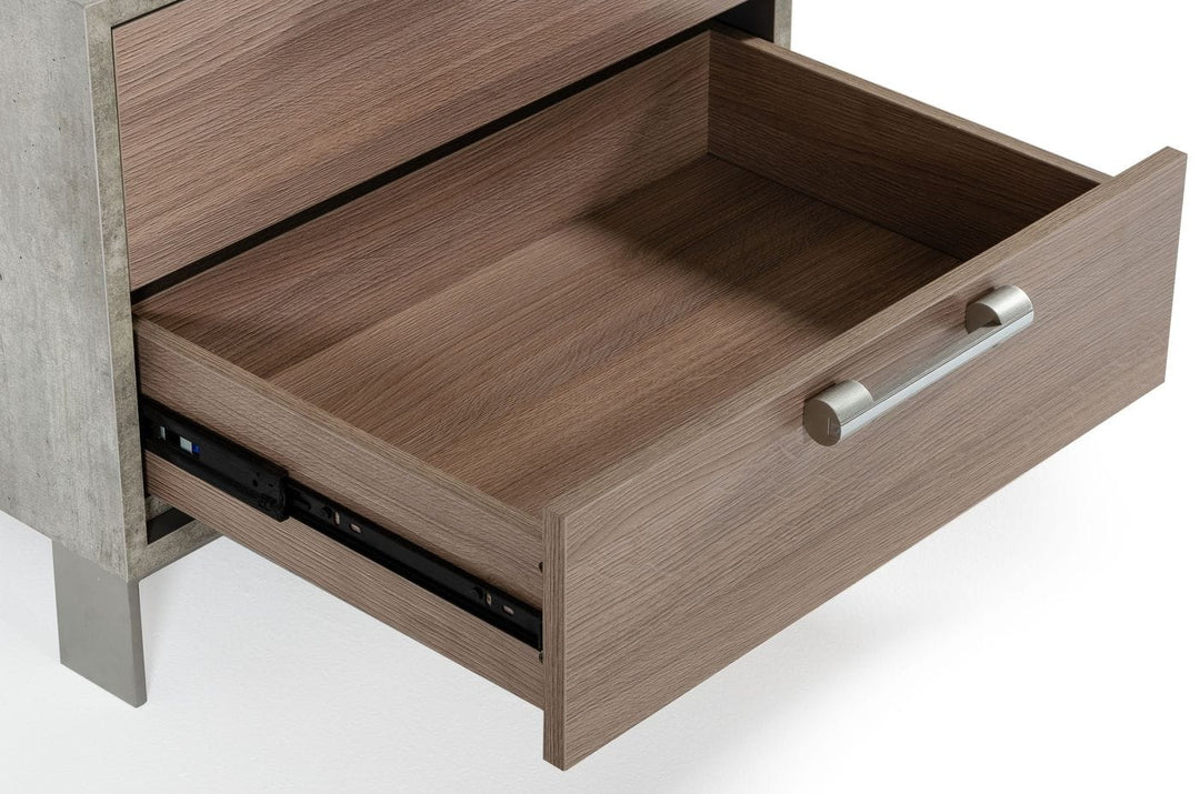 Boston - Modern Brown Oak & Brushed Stainless Steel Nightstand