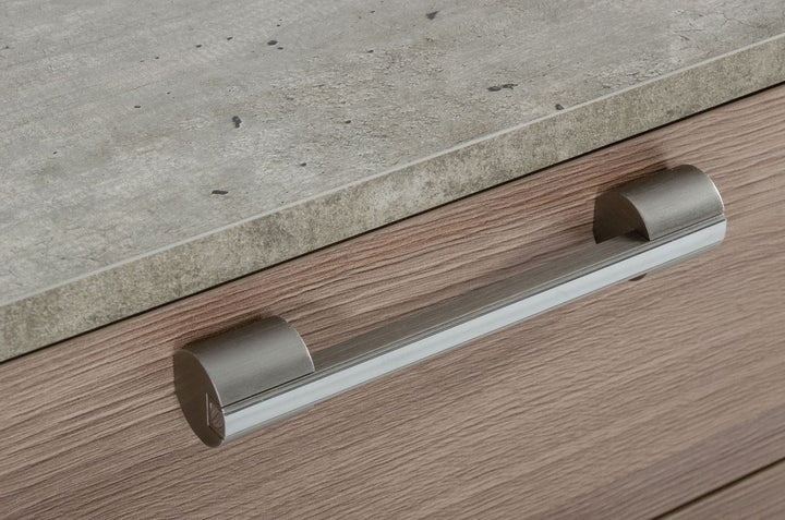 Boston - Modern Brown Oak &amp; Brushed Stainless Steel Nightstand