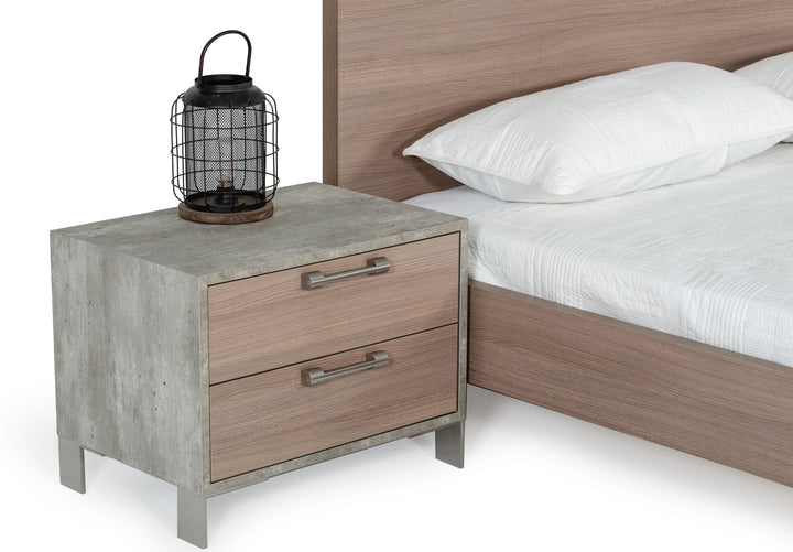 Boston - Modern Brown Oak &amp; Brushed Stainless Steel Nightstand