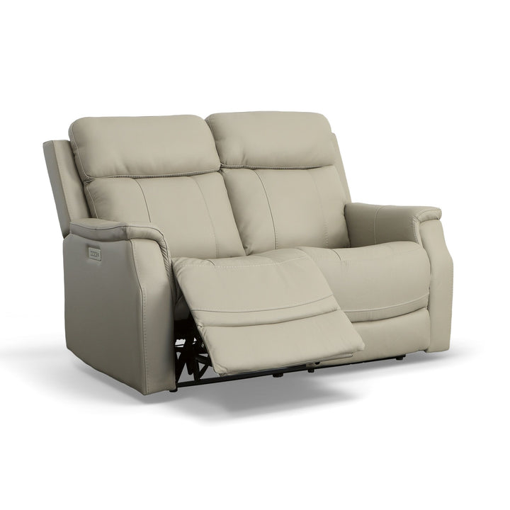 Easton Leather Power Reclining Loveseat with Power Headrests &amp; Lumbar in Dove