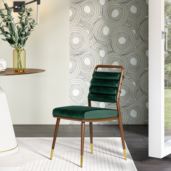 Biscay - Modern Dark Green &amp; Walnut Steel Dining Chair