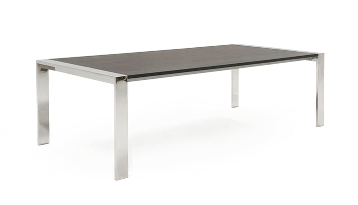 Fauna - Modern Elm Grey &amp; Stainless Steel Chrome Dining Table