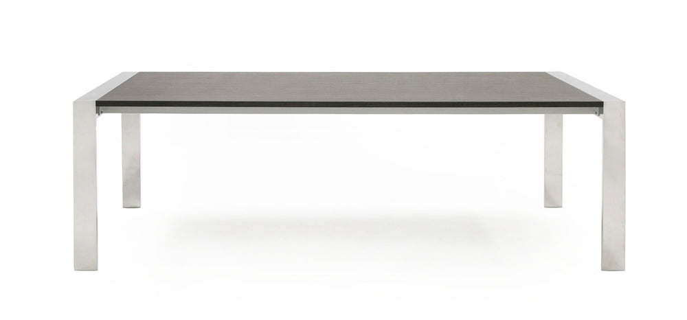Fauna - Modern Elm Grey & Stainless Steel Chrome Dining Table - View 3