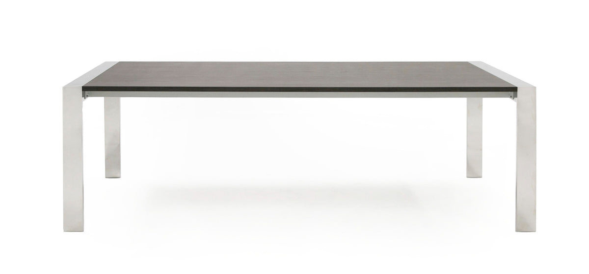 Fauna - Modern Elm Grey & Stainless Steel Chrome Dining Table - View 3