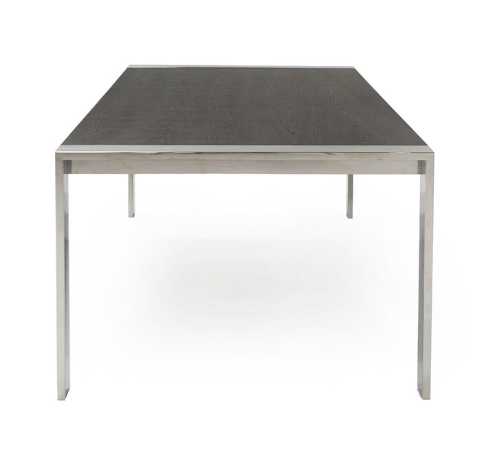 Fauna - Modern Elm Grey &amp; Stainless Steel Chrome Dining Table